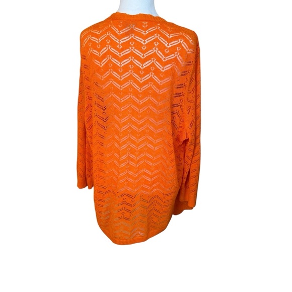 Chicos Size 3 (XL) Lily Open Knit Cardigan Sweater Long Sleeve Orange Shark Bite - Picture 7 of 12